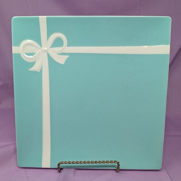 Tiffany Blue Square Plate with White Ribbon Detail EUC - Picture 4 of 4
